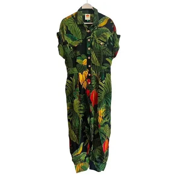 Farm Rio Cocoa Forest Jumpsuit Romper Size: Large Tropical Beach Vacation - Picture 4 of 11